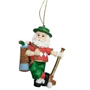 Golf Santa Christmas Ornament Argyle Sweater Hip Santa Golf Club